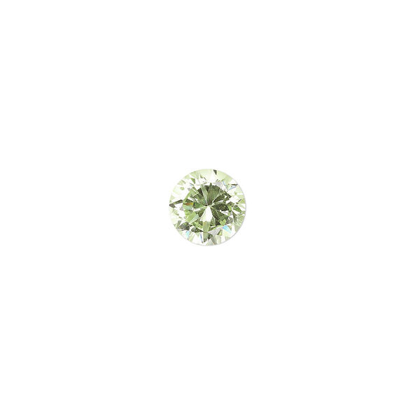 Gem, cubic zirconia, peridot green, 8mm faceted round, Mohs hardness 8-1/2. Sold individually. image number 0