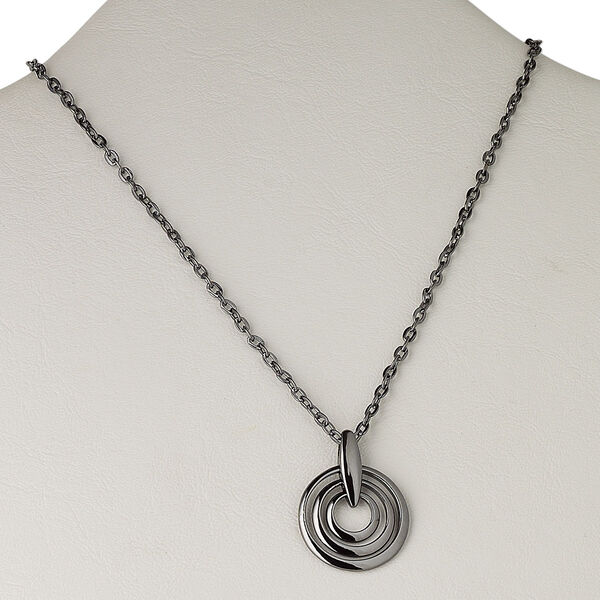 Necklace, gunmetal-plated brass, 27mm triple-circle, 16 inches with 3-inch extender chain and lobster claw clasp. Sold individually. image number 0
