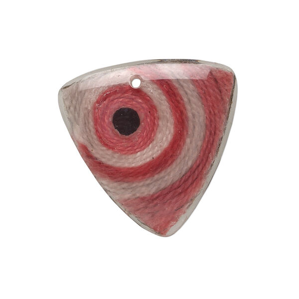 Drop, resin and cotton, pink / black / grey, 27mm single-sided triangle with bullseye pattern. Sold individually. image number 0
