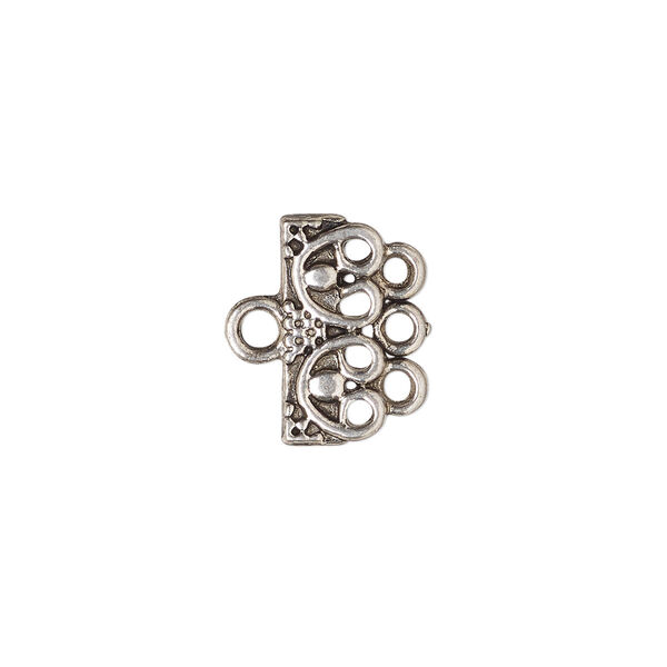 End bar, antique silver-finished "pewter" (zinc-based alloy), 16x7mm single-sided design with 3 loops. Sold per pkg of 12. image number 0