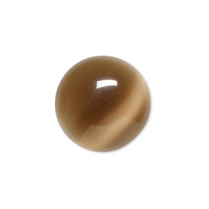 Cabochon, cat's eye glass (fiber optic glass), brown, 20mm calibrated round, quality grade. Sold per pkg of 4.