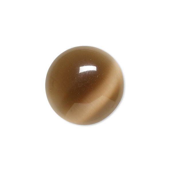 Cabochon, cat's eye glass (fiber optic glass), brown, 20mm calibrated round, quality grade. Sold per pkg of 4. image number 0