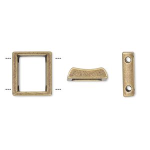 Spacer, antique gold-plated "pewter" (zinc-based alloy), 13x12mm 2-strand open rectangle with 8.5mm between holes. Sold per pkg of 24.