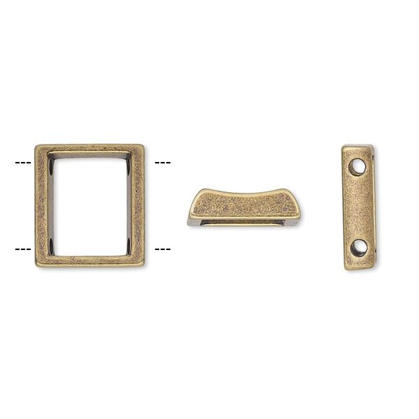 Spacer, antique gold-plated "pewter" (zinc-based alloy), 13x12mm 2-strand open rectangle with 8.5mm between holes. Sold per pkg of 24. image number 0