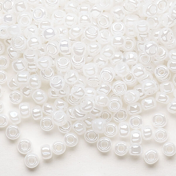 Seed bead, Dyna-Mites™, glass, opaque ceylon pastel white, #6 round. Sold per 40-gram pkg. image number 0