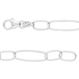 Chain 1pkg1 sterling silver long & short, 7mm oval / lobster claw clasp, 18 inch