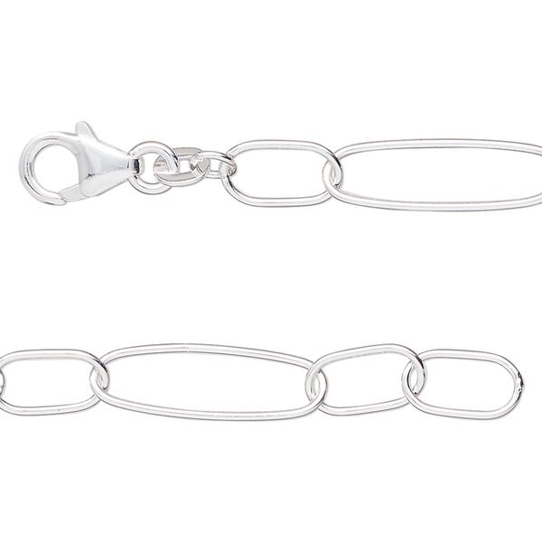 Sterling silver 1pkg1, oval long and short chain 18 inch 7mm image number 0