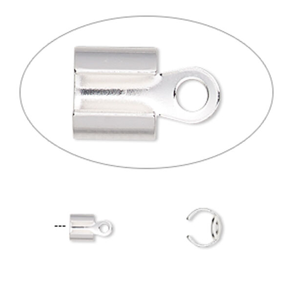 Cord end, fold-over, silver-plated steel, 7x6mm, 5.5mm inside diameter. Sold per pkg of 100. image number 0