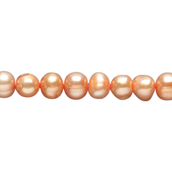 Pearl, cultured freshwater pearl (dyed), pkg/15-1/2 to 16 inches, 5-6mm potato, C grade, orange. image number 0
