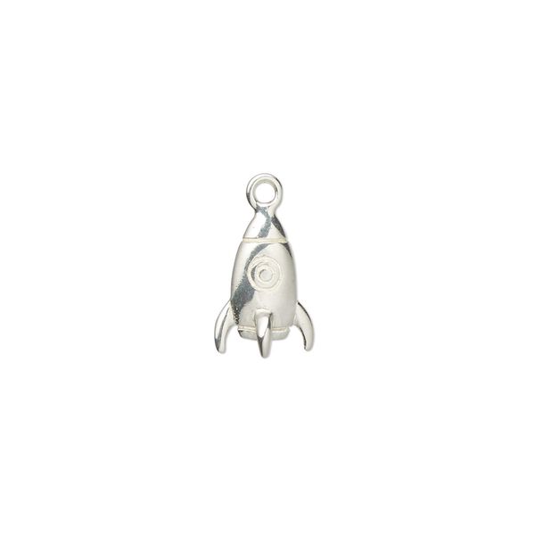 Charm Amoracast® 1pkg1 sterling silver, 10x7mm single-sided rocketship image number 0