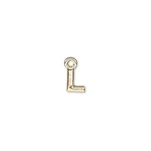 Charm, gold-finished "pewter" (zinc-based alloy), 7.5x5.5mm alphabet letter L. Sold per pkg of 2.