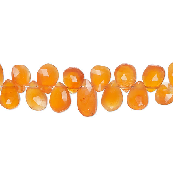 Bead, carnelian (dyed / heated), 7x5mm-9x6mm hand-cut top-drilled faceted puffed teardrop, B+ grade, Mohs hardness 6-1/2 to 7. Sold per 8-inch strand, approximately 60 beads. image number 0