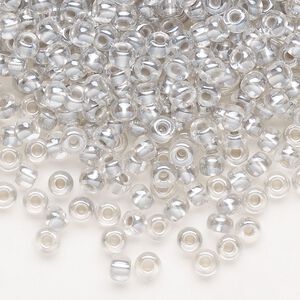 Seed bead, Preciosa Ornela Czech glass, pkg/50g, #6 rocaille, translucent color-lined luster pastel grey, (382PD).