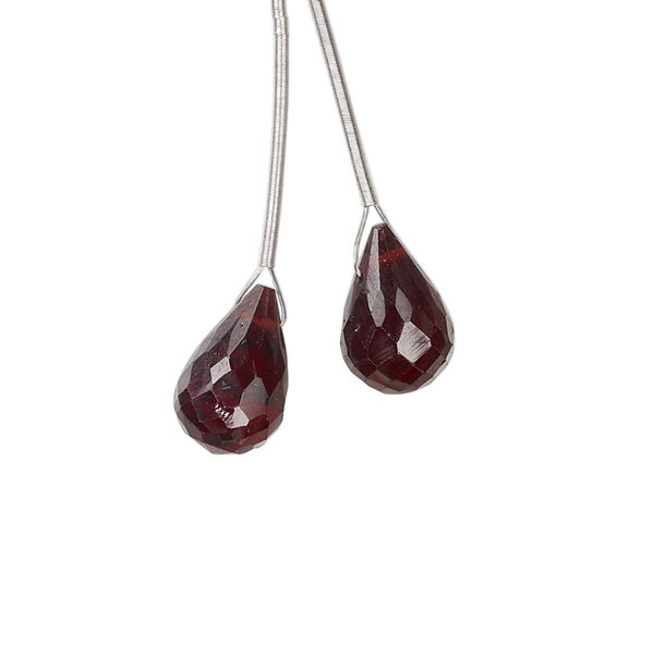 Bead, garnet (natural), 12x6mm hand-cut top-drilled faceted briolette, B grade, Mohs hardness 7 to 7-1/2. Sold per pkg of 2. image number 0