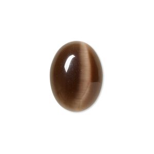 Cabochon, cat's eye glass (fiber optic glass), brown, 20x15mm calibrated oval, quality grade. Sold per pkg of 4.