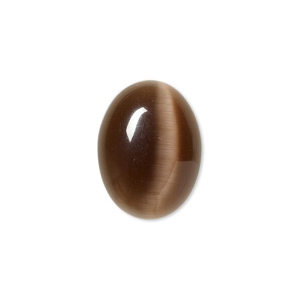 Cabochon, cat's eye glass (fiber optic glass), brown, 20x15mm calibrated oval, quality grade. Sold per pkg of 4. image number 0