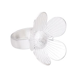 Ring, Hill Tribes, silver-plated copper, 31mm wide with 31mm flower, adjustable from size 8 to 9. Sold individually.