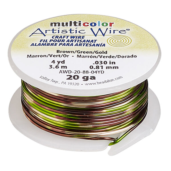 Wire, Artistic Wire®, copper, variegated brown / green / gold, 0.81mm round, 20 gauge. Sold per 4-yard spool. image number 0