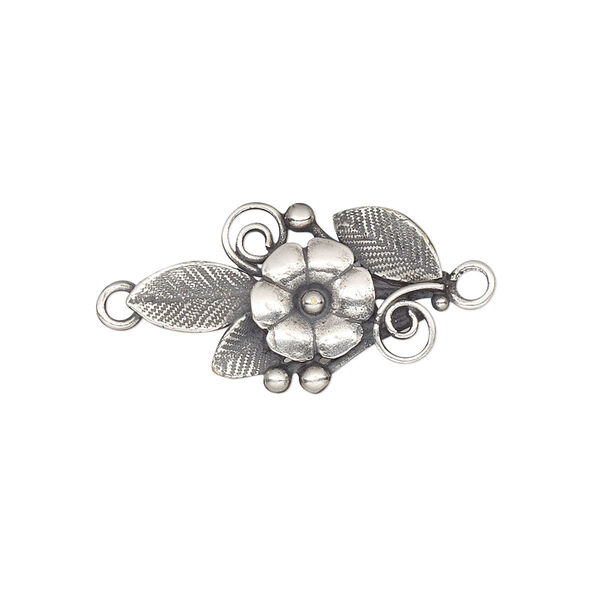 Link, JBB Findings, antique silver-plated brass, 23.5x14mm single-sided flower and leaves. Sold individually. image number 0