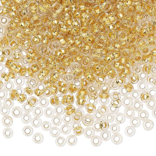 Seed bead, Miyuki, glass, pkg/50g, 3x1.3mm spacer rondelle, transparent gold-lined clear, (SPR3-195). image number 0