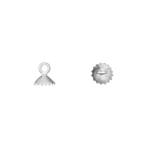 End cap, sterling silver, 6x3mm with loop, fits 6-8mm beads. Sold per pkg of 10.