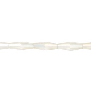 Bead, glass, crystal AB, 12x4mm long bicone. Sold per 15-1/2 to 16-inch strand.