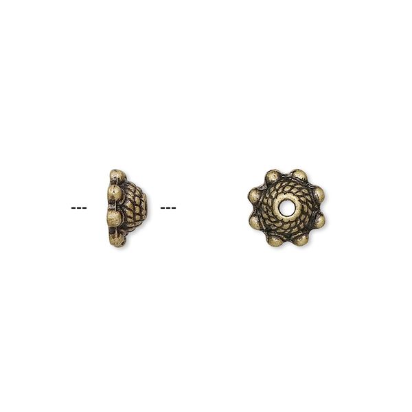 Bead cap, antique brass-finished "pewter" (zinc-based alloy), 8x3.5mm twisted rope, fits 6-8mm bead. Sold per pkg of 24. image number 0