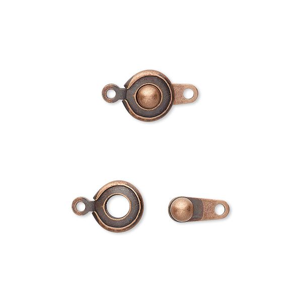 Clasp, button, antique copper-plated brass, 7.5mm round. Sold per pkg of 10. image number 0