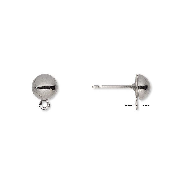 Earstud, gunmetal-plated brass and stainless steel, 6mm half ball with closed loop. Sold per pkg of 50 pairs. image number 0
