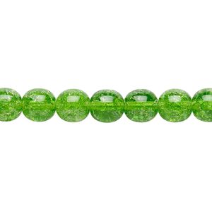 Bead, Czech crackle glass druk, green, 8mm round. Sold per 15-1/2" to 16" strand, approximately 50 beads.