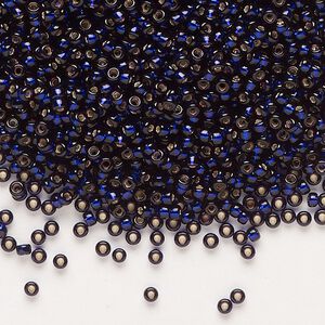 Seed bead, Miyuki, glass, pkg/25g, #11 rocaille, transparent silver-lined dark purple, (RR-1426).