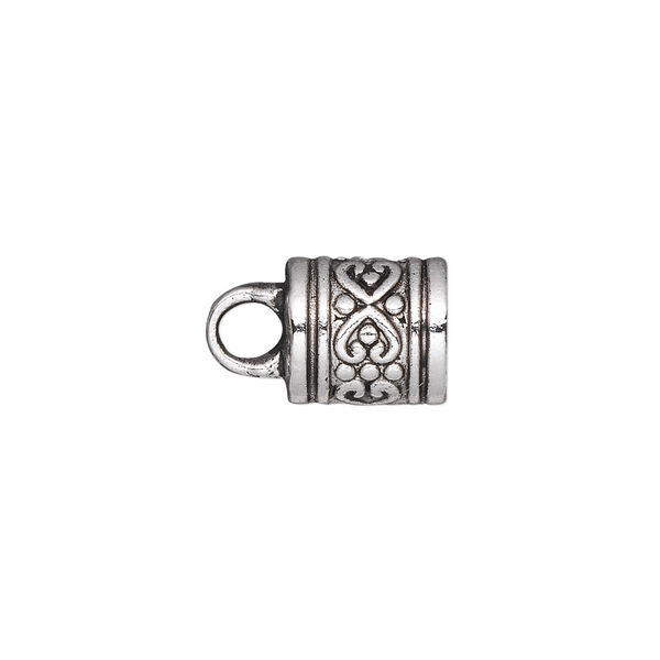 Cord end, glue-in, antique silver-plated "pewter" (zinc-based alloy), 11x10mm barrel, 7mm inside diameter. Sold per pkg of 10. image number 0