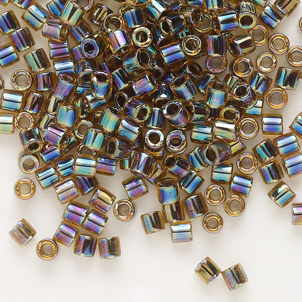 Seed bead, Delica®, glass, pkg/250g, #8 round, translucent blue-lined rainbow light topaz (DBL-0089). image number 0