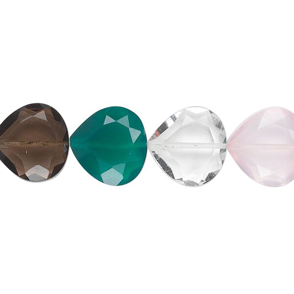 Multi-quartz / green onyx 1pkg10, hand-cut faceted teardrop bead 12mm image number 0