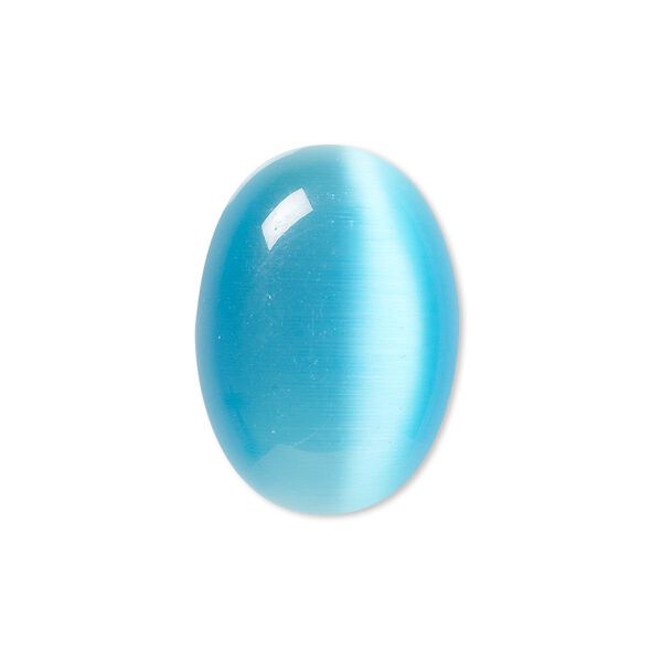 Cabochon, cat's eye glass (fiber optic glass), turquoise blue, 25x18mm calibrated oval, quality grade. Sold per pkg of 4. image number 0