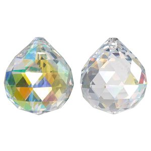 Suncatcher 20pk clear AB, Asfour Crystal 45x40mm top-drilled triangle-faceted round teardrop