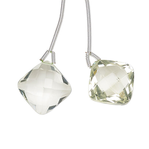 Bead, lemon quartz (heated), 17x17mm hand-cut top-drilled faceted puffed diamond, B grade, Mohs hardness 6-1/2 to 7. Sold per pkg of 2 beads. image number 0