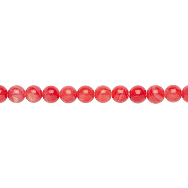 Bead, mother-of-pearl shell (dyed), coral, 4mm round, Mohs hardness 3-1/2. Sold per 16-inch strand. image number 0