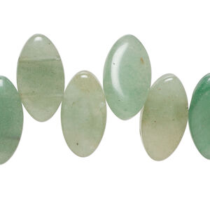 Spacer green aventurine 1pkg1, double-drilled puffed marquise bead natural, 15 inch 18x10mm-19x11mm