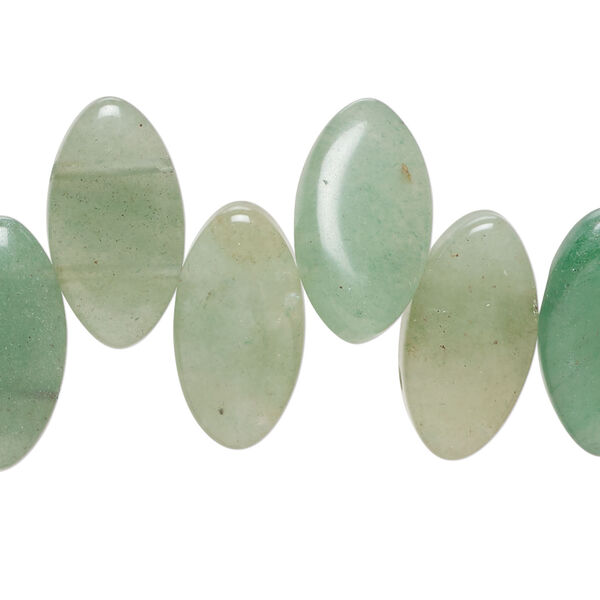 Spacer green aventurine 1pkg1, double-drilled puffed marquise bead natural, 15 inch 18x10mm-19x11mm image number 0