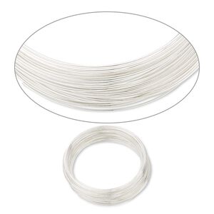 Wire, silver-plated stainless steel, 0.6-0.75mm thick, 2-1/4 inch inside diameter. Sold per 1-ounce pkg, approximately 50 loops.