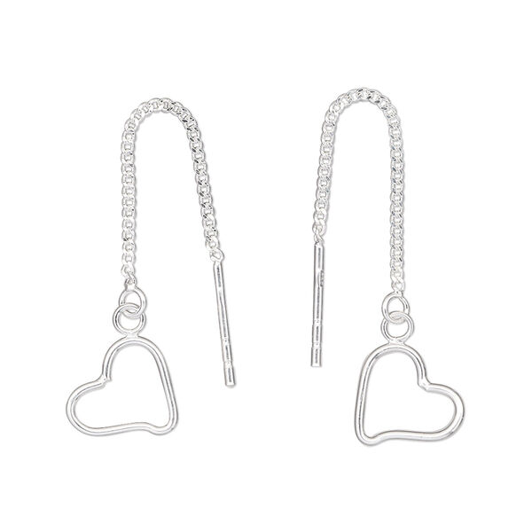 Ear thread, Create Compliments®, sterling silver, 44mm with 9.5x8.5mm heart. Sold per pair. image number 0