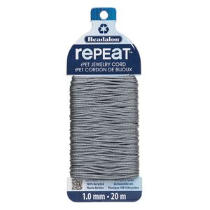 Cord, Beadalon® RePEaT™, recycled polyethylene, grey, 1mm, 100-pound test. Sold per 20-meter card.