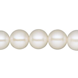 Pearl, cultured freshwater (bleached), white, 9-10mm round, B- grade, Mohs hardness 2-1/2 to 4. Sold per 16-inch strand.