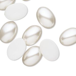 Cabochon, vintage Japanese acrylic pearl, white, 14x10mm non-calibrated oval. Sold per pkg of 10.