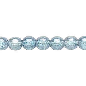 Bead, Czech glass druk, translucent blue luster, 8mm round. Sold per 15-1/2" to 16" strand.