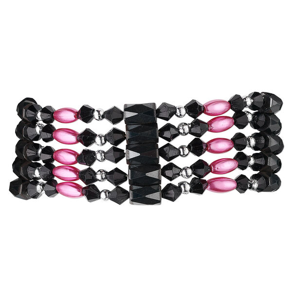Bracelet, Hemalyke™ (man-made) and acrylic, pink and silver, 34-inch continuous loop. Sold individually. image number 0