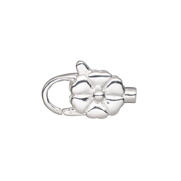 Clasp, lobster claw, sterling silver, 17mm flower with glue-in end, 2mm inside diameter. Sold individually. image number 0