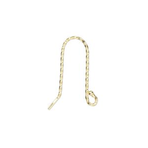 Ear wire fishhook 1pkg2 sterling silver, 20.5mm / 1.5mm ball / twisted square wire / open loop, 19 gauge gold-finished 1 pair