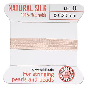 Thread, Griffin, silk, light pink, size #0. Sold per 2-meter card (approximately 78 inches).